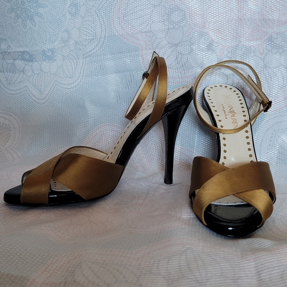 NEW YSL SAINT LAURENT BLACK & GOLD SIZE 37 HEELS
